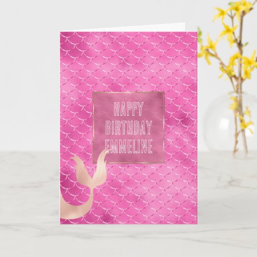  Meisje Roze Zeemeermin Kaart (Gele Bloem)