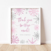 Meisje roze zilveren sneeuwvlokken Dank u sneeuw v Poster