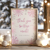Meisje roze zilveren sneeuwvlokken Dank u sneeuw v Poster