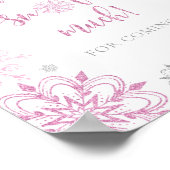 Meisje roze zilveren sneeuwvlokken Dank u sneeuw v Poster (Hoek)