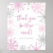 Meisje roze zilveren sneeuwvlokken Dank u sneeuw v Poster (Voorkant)