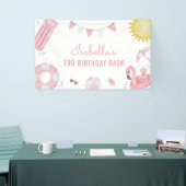 Meisje Roze Zomer Pool Party Verjaardag Banner (Beurs)