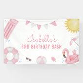 Meisje Roze Zomer Pool Party Verjaardag Banner (Horizontaal)