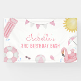 Meisje Roze Zomer Pool Party Verjaardag Banner