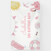 Meisje Roze Zomer Pool Party Verjaardag Banner (Verticaal)