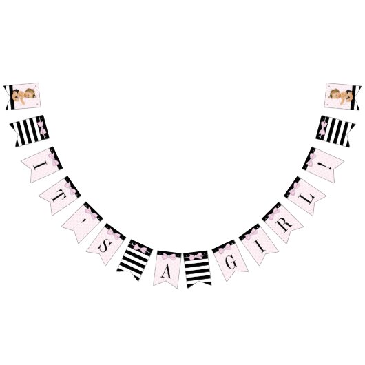Meisje Roze Zwart Baby shower Vlaggetjes (Alle)