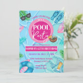 Meisje Roze Zwembad Party Tropische Verjaardag Mei Kaart (Staand voorkant)