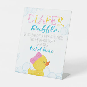 Meisje Rubber Duck DIaper Raffle Baby shower Reclamebord Met Voetstuk