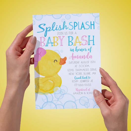 Meisje Rubber Duck Splish Splash Baby shower Kaart