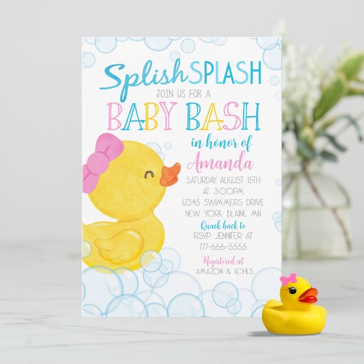 Meisje Rubber Duck Splish Splash Baby shower Kaart