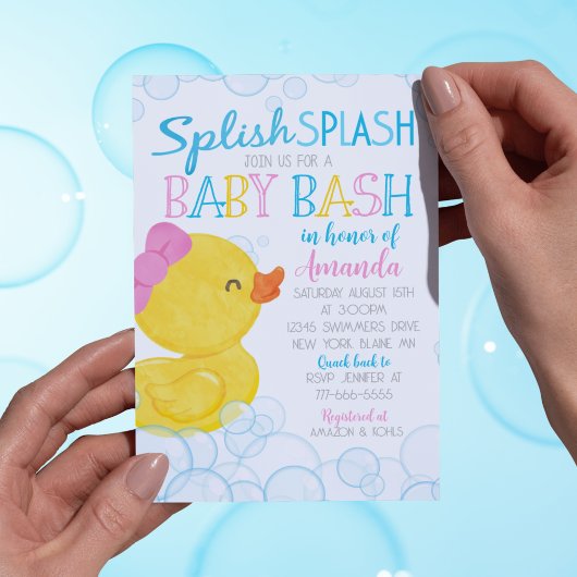 Meisje Rubber Duck Splish Splash Baby shower Kaart