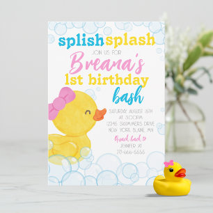 Meisje Rubber Duck Splish Splash Verjaardag Kaart