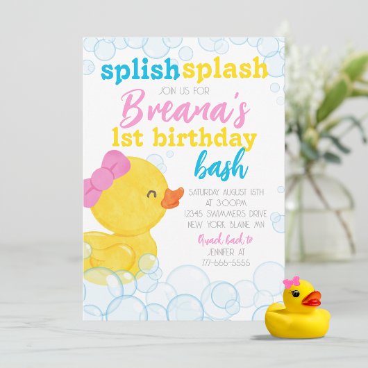 Meisje Rubber Duck Splish Splash Verjaardag Kaart