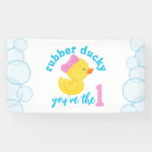 Meisje Rubber Ducky 1e Verjaardagsfeestje Spandoek (Horizontaal)