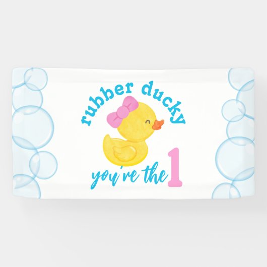 Meisje Rubber Ducky 1e Verjaardagsfeestje Spandoek (Horizontaal)