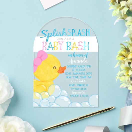 Meisje Rubber Ducky Baby shower Acryluitnodiging Acryl Uitnodigingen