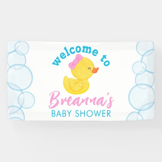 Meisje Rubber Ducky Baby shower Welkom opknoping Spandoek (Horizontaal)