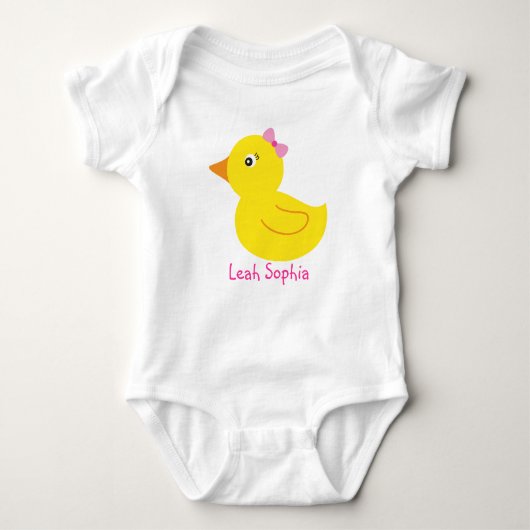 Meisje Rubber Ducky Duck Gepersonaliseerde Baby T- Romper (Voorkant)