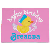 Meisje Rubber Ducky Gepersonaliseerde Verjaardag Groot Cadeauzakje (Voorkant)