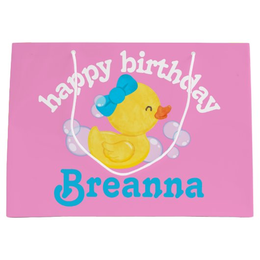 Meisje Rubber Ducky Gepersonaliseerde Verjaardag Groot Cadeauzakje (Voorkant)