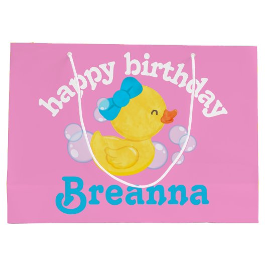 Meisje Rubber Ducky Gepersonaliseerde Verjaardag Groot Cadeauzakje (Achterkant)