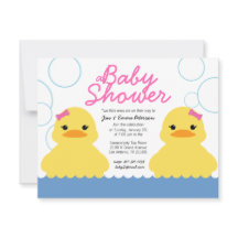meisje rubber ducky TWIN BABY SHOWER uitnodiging