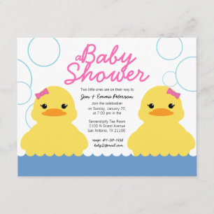 meisje rubber ducky TWIN BABY SHOWER uitnodiging