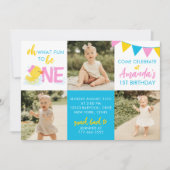 Meisje Rubber Eend 3 Foto Verjaardag Uitnodiging (Voorkant)