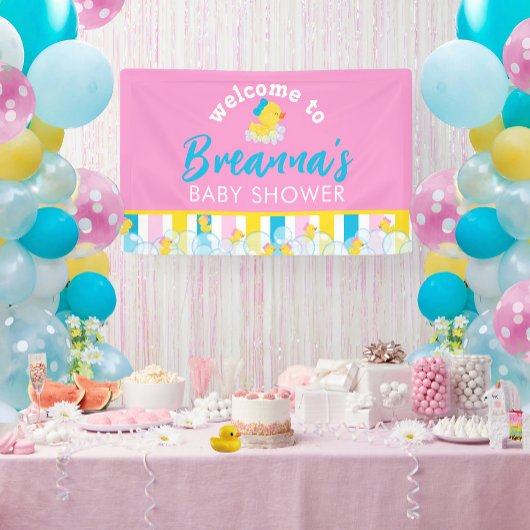 Meisje Rubber Eend Baby shower Hanging Welkom Spandoek