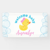 Meisje Rubber Eend Welkom Baby Naam Hanging Spandoek (Horizontaal)