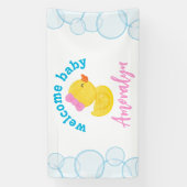 Meisje Rubber Eend Welkom Baby Naam Hanging Spandoek (Verticaal)