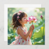  meisje ruikt een roze roos (Voorkant / Achterkant)