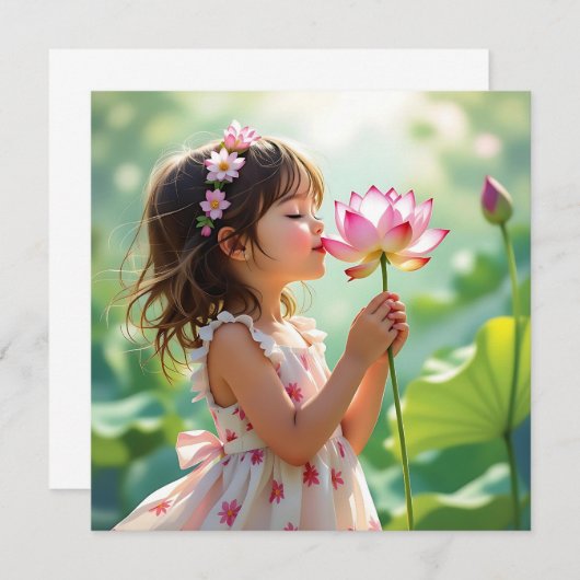 meisje ruikt een roze roos (Voorkant / Achterkant)