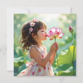 meisje ruikt een roze roos (Voorkant)