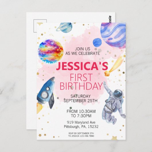 Meisje Ruimtevaarder Buitenruimte Raket Ruimtevaar Briefkaart (Voorkant / Achterkant)