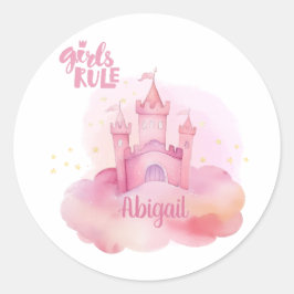 Meisje Rule Palace op de Pink Cloud aanpasbaar Ronde Sticker