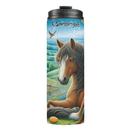 Meisje Rust Met Zachte Reuzenpaard In Bloem Thermosbeker (Voorkant)