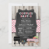 Meisje rustiek hout koppels Baby Q douche uitnodig Kaart (Voorkant)