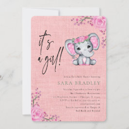 Meisje Rustieke jute olifant bloemen baby shower Kaart