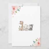 Meisje Safari Baby Dieren 1e verjaardag Uitnodigin Kaart (Achterkant)