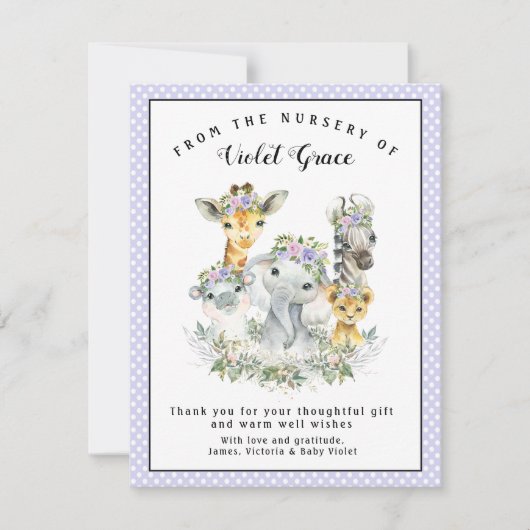 Meisje Safari Baby shower Dank u kaarten (Voorkant)