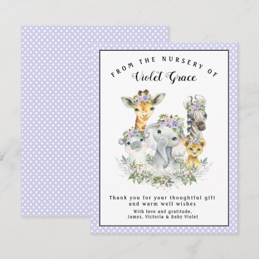 Meisje Safari Baby shower Dank u kaarten (Voorkant / Achterkant)