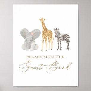 Meisje Safari Baby shower Gastenboek teken Poster