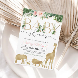 Meisje Safari Baby Shower Uitnodiging Gouden Olifa