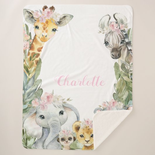 Meisje Safari Babydeken Sherpa Deken (Voorkant)