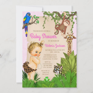 Meisje Safari Dier Jungle Baby Shower  Kaart