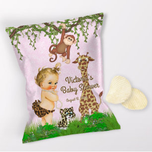 Meisje Safari Dieren Baby Shower Chipzak Verpakkin Flyer