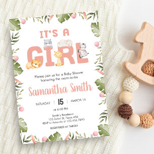 Meisje Safari Dieren Baby Shower  Kaart
