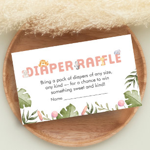 Meisje Safari Dieren Baby Shower Luier Raffle Informatiekaartje