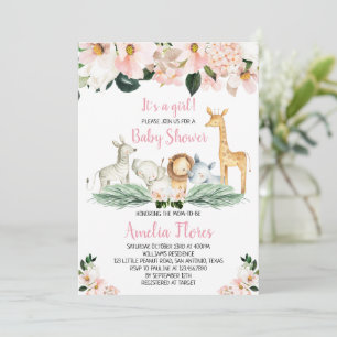 Meisje Safari Dieren Baby Shower Uitnodiging